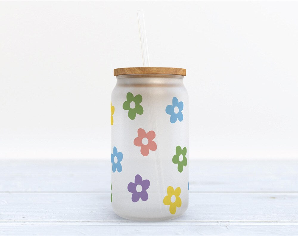 Flower Power Glass Can Cup