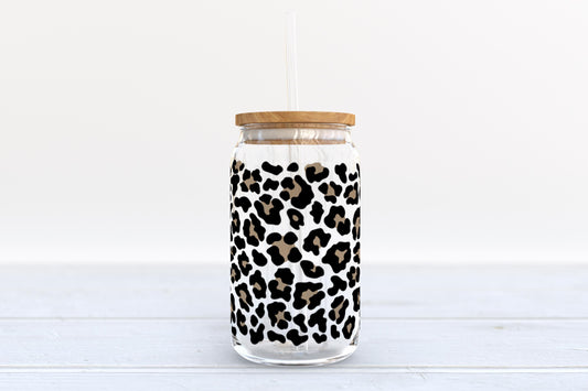Cheetah Glass Can Cup