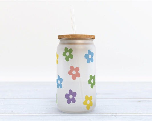 Flower Power Glass Can Cup